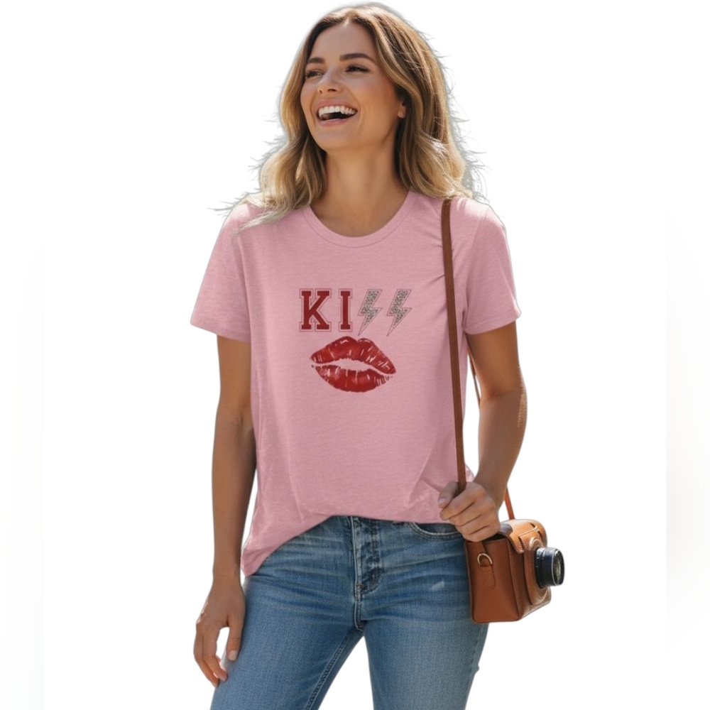 2FOR$30 -  Kiss Lip Pink Short Sleeve T-Shirt